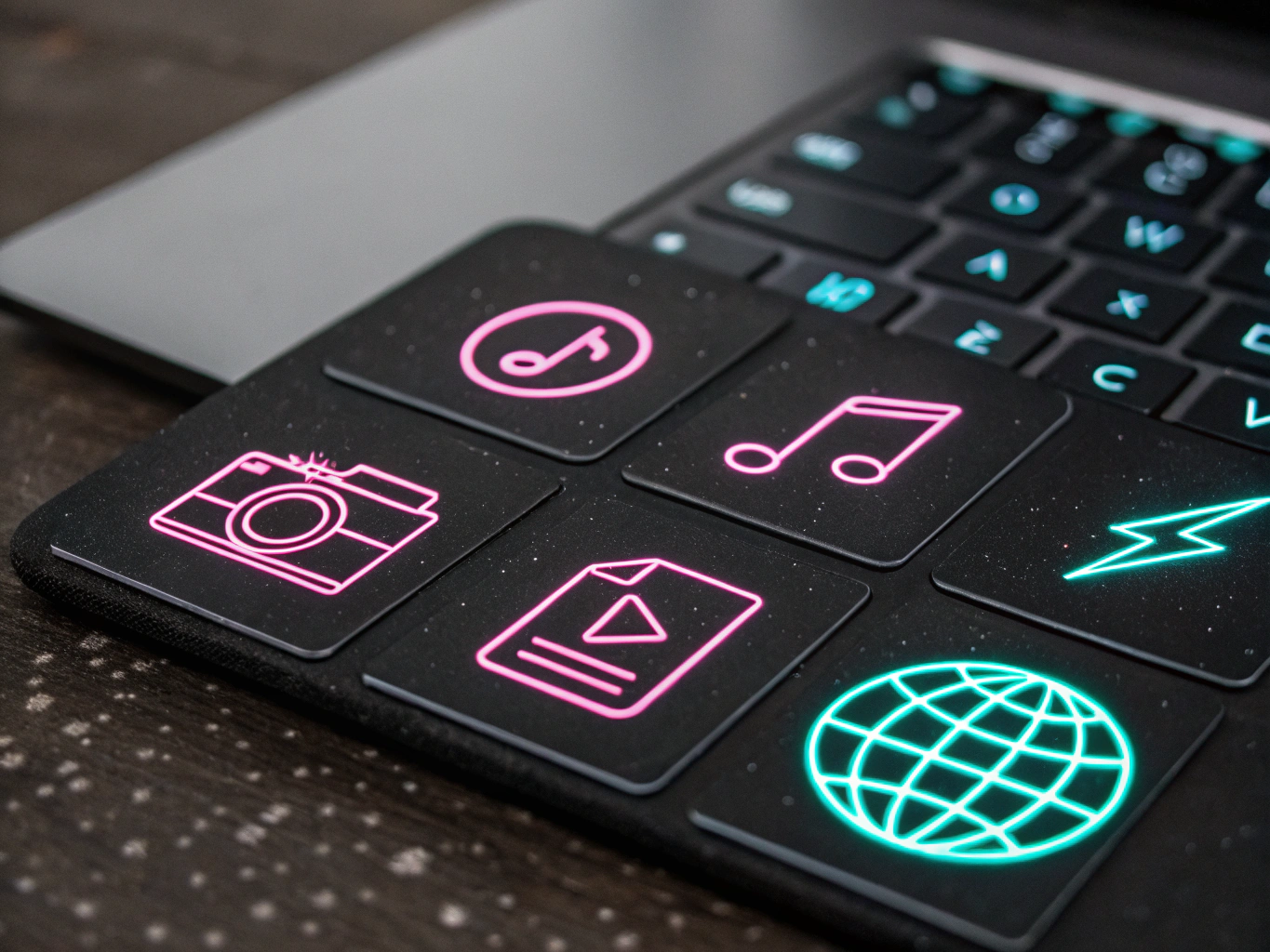 Hyper-realistic 3D rendered obsidian and metallic object icons