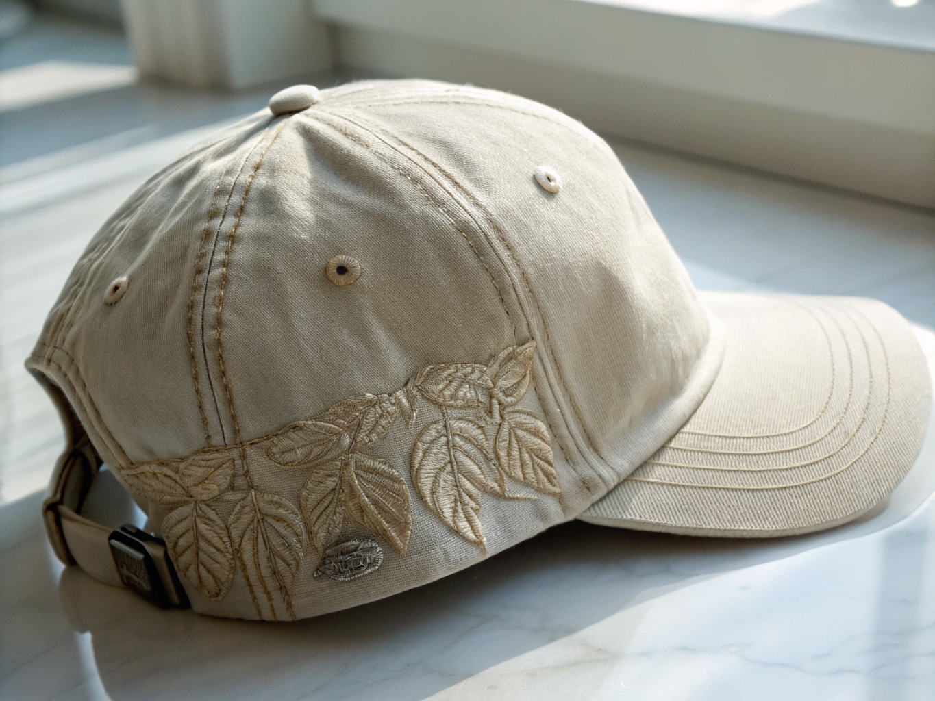 Structured 6-panel twill baseball cap mockup with embroidered logo placement